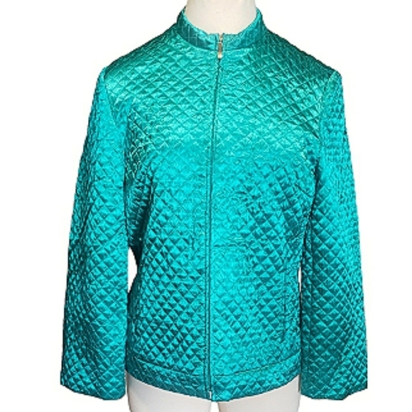 Vintage C.L.O.T.H.E.S Blazer Green XL Quilted Floral Print Asian Inspired Jacket - Picture 2 of 14